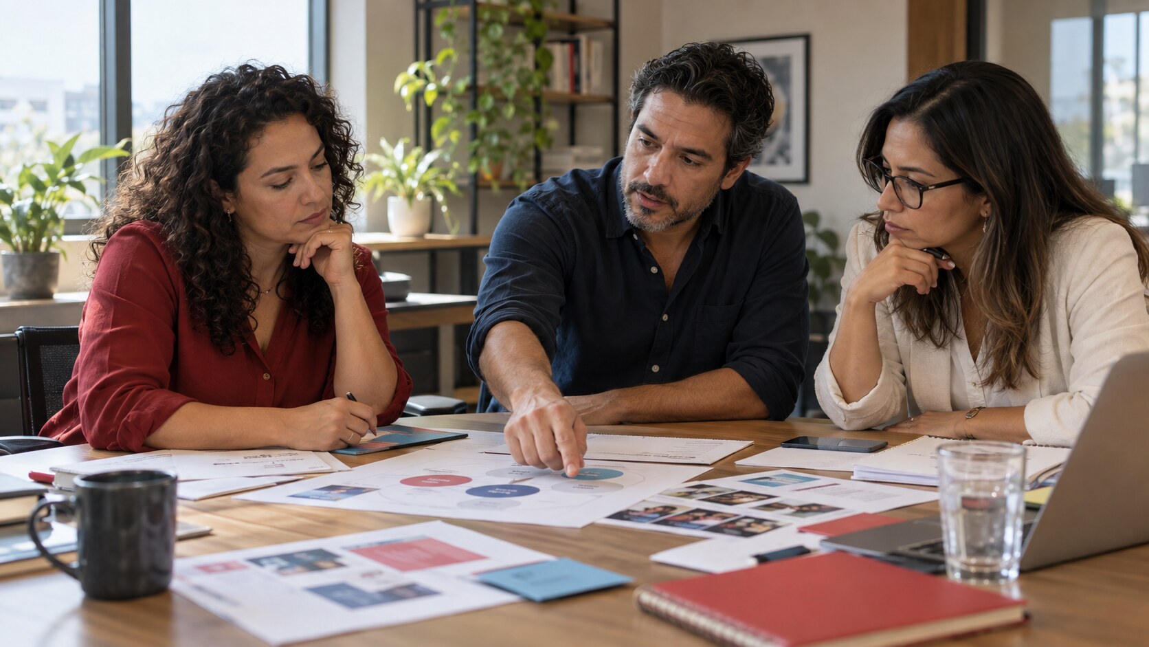 Equipo de comunicación ordenando prioridades y tomando decisiones