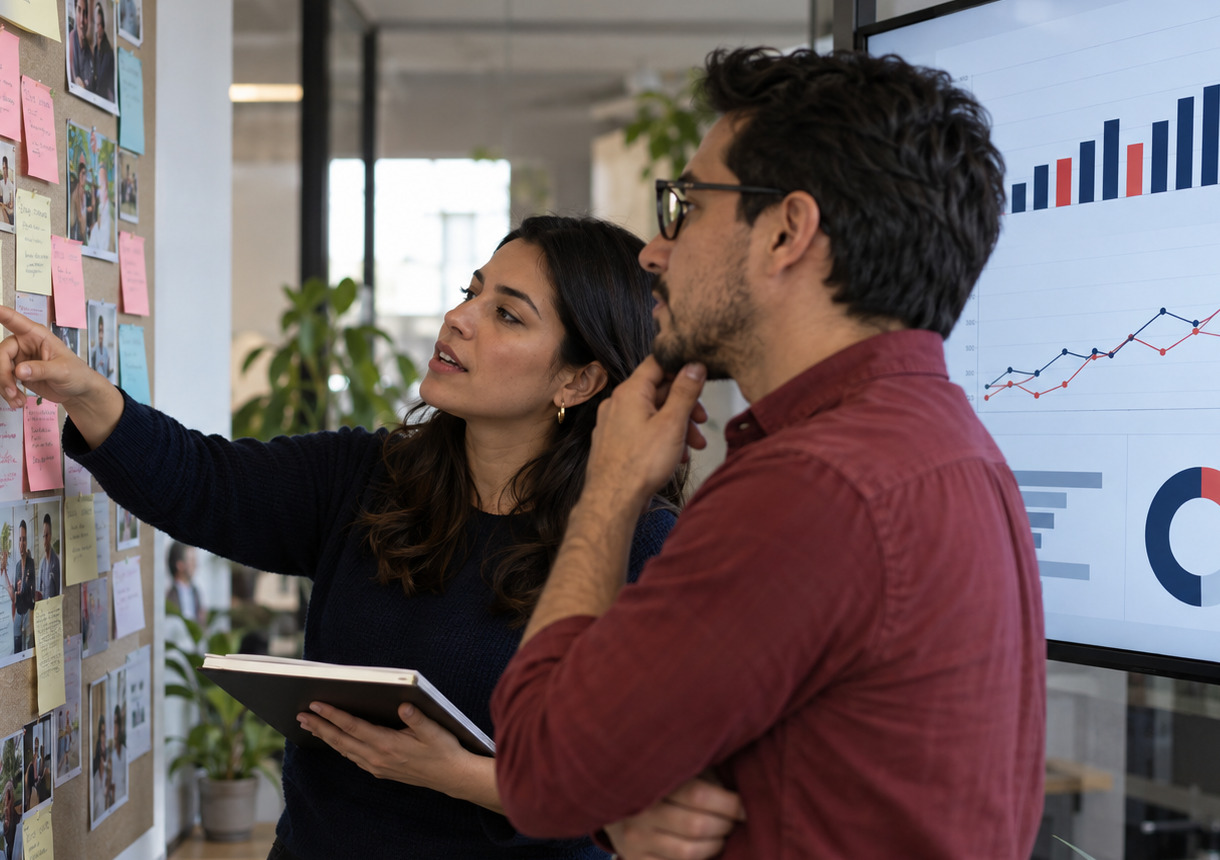Profesionales analizando audiencias y resultados de comunicación interna