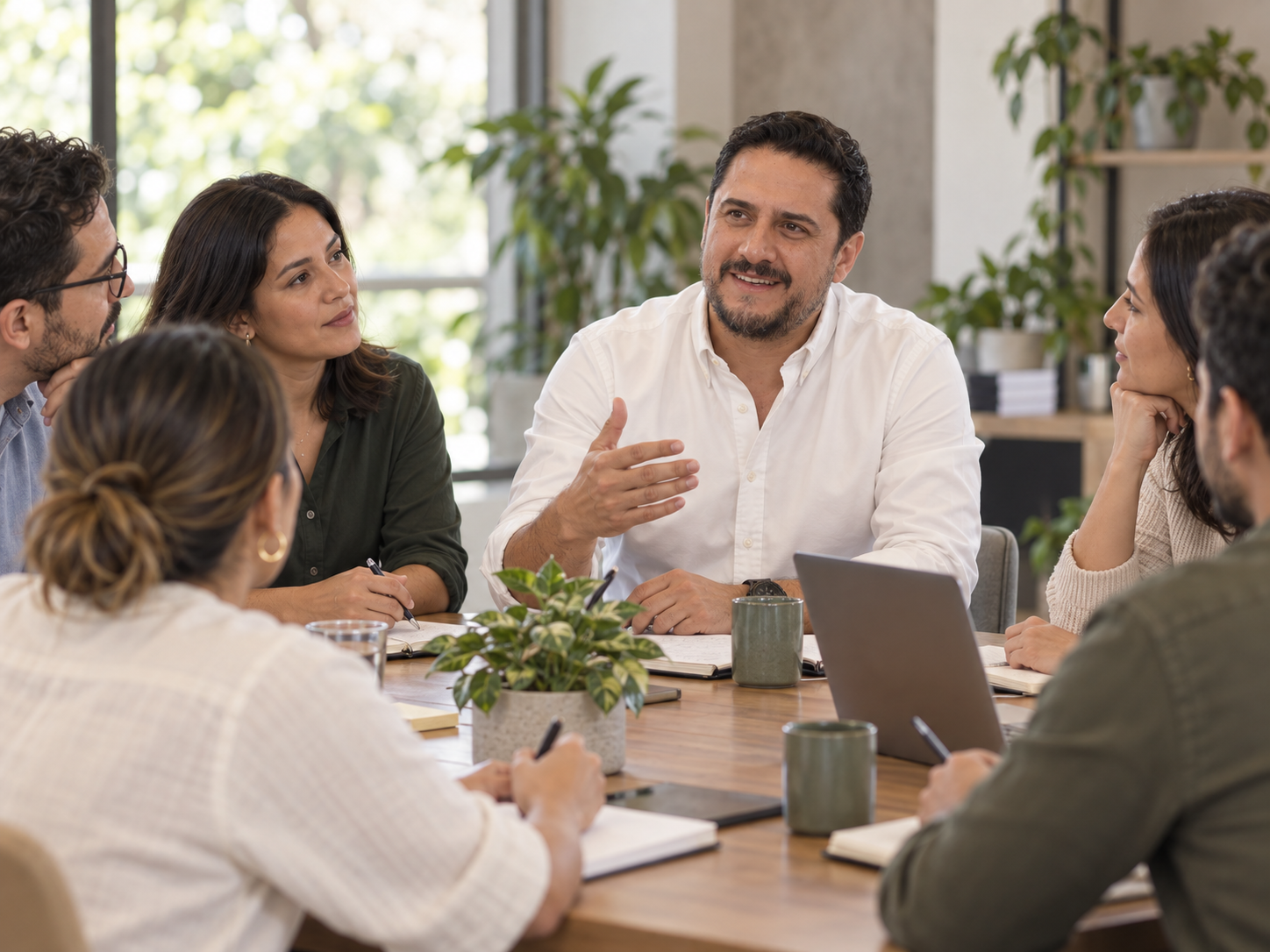 Jerónimo facilitando una conversación con líderes para dar claridad sobre un cambio