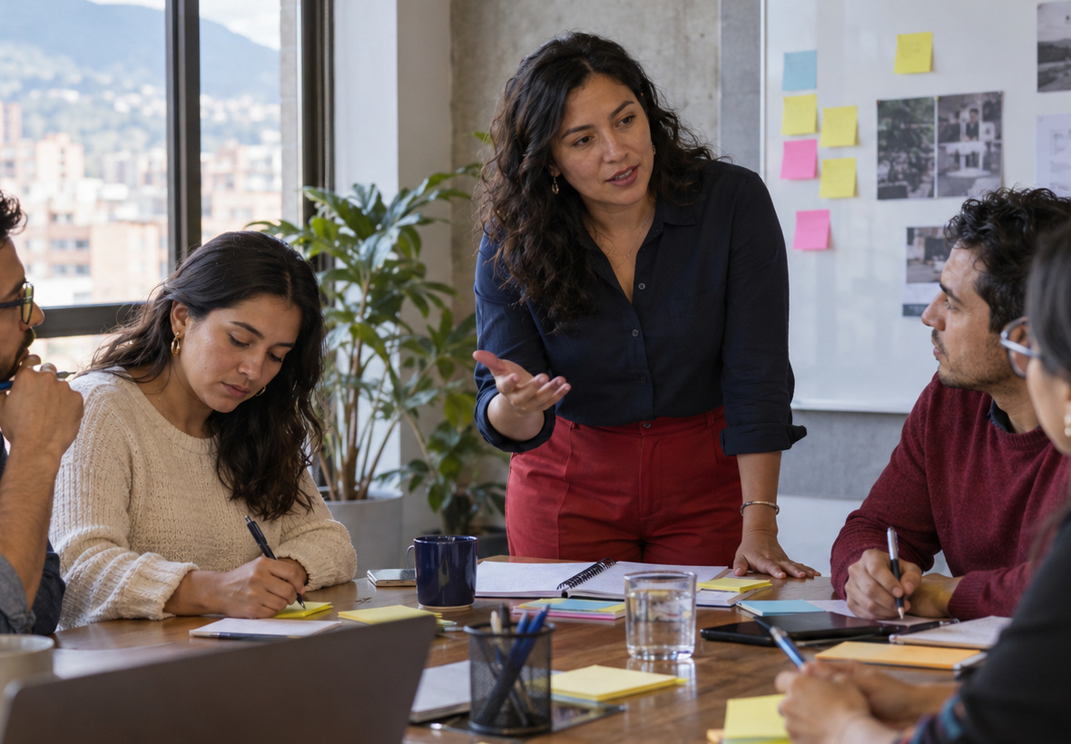 Equipo construyendo una estrategia de comunicación para el cambio